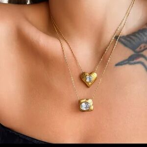 Gold Plated Necklace with Square Zircon Pendant